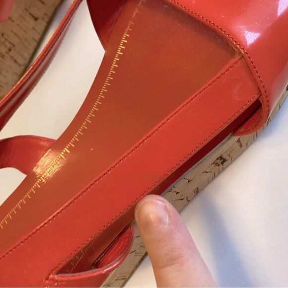 Miu Miu Coral Patent Leather Cork Platform Sandals EU 37.5 Slingback Peep Toe - Picture 8 of 11